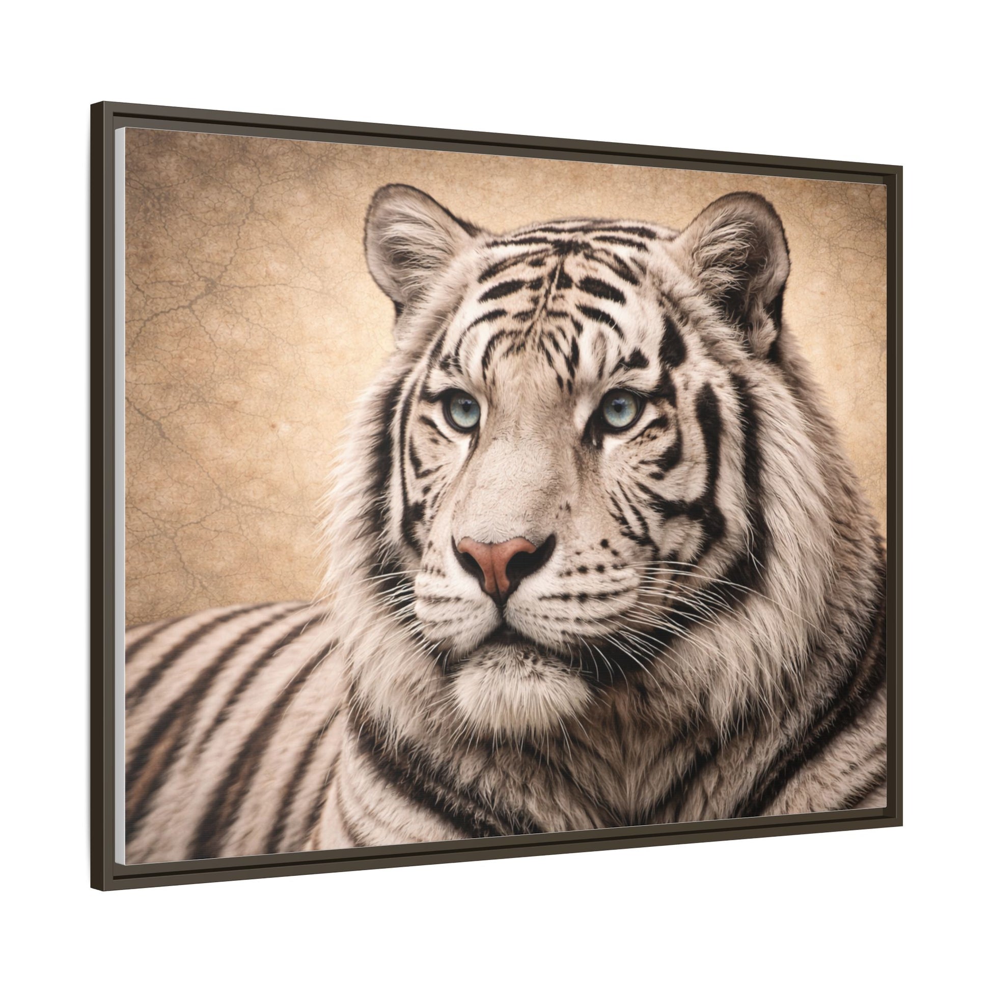 Sepia tiger wall art 40x30 framed matte canvas portrait in black frame7