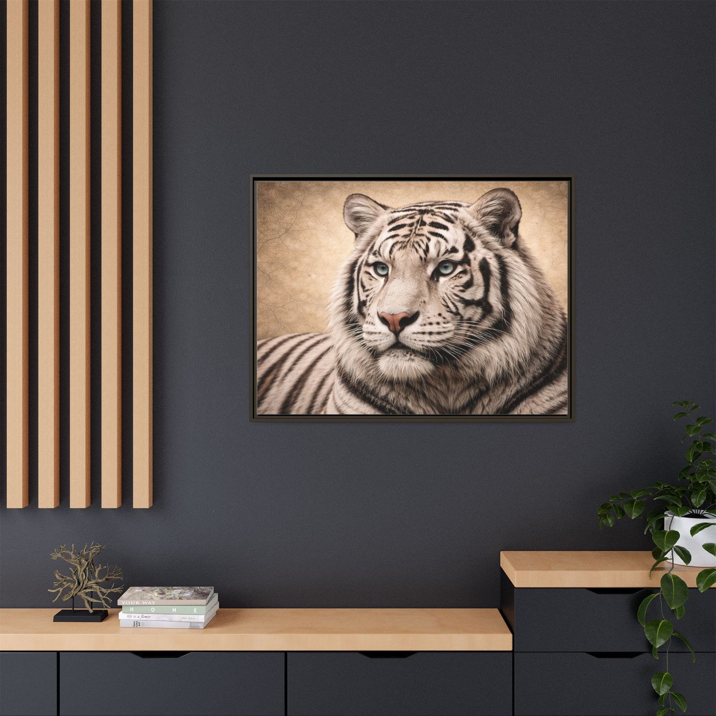 Sepia tiger wall art 40x30 framed matte canvas portrait in black frame9