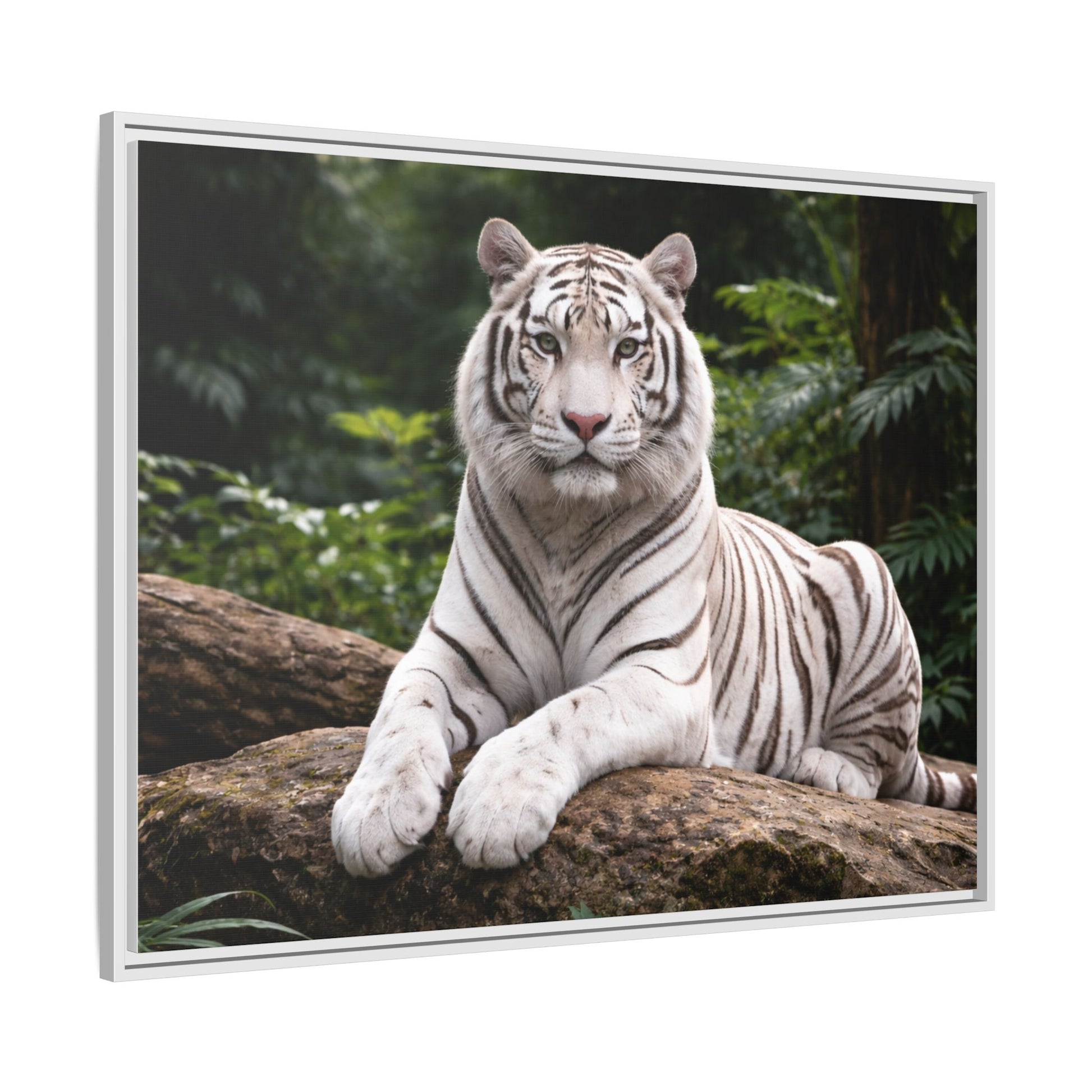 White tiger wall art 40x30 framed matte canvas portrait in black frame11