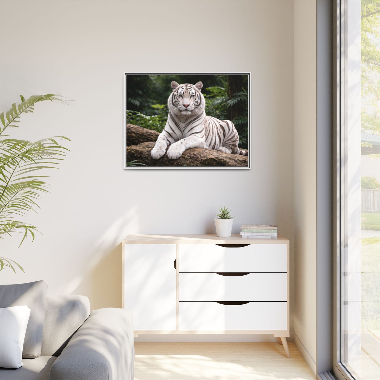 White tiger wall art 40x30 framed matte canvas portrait in black frame12