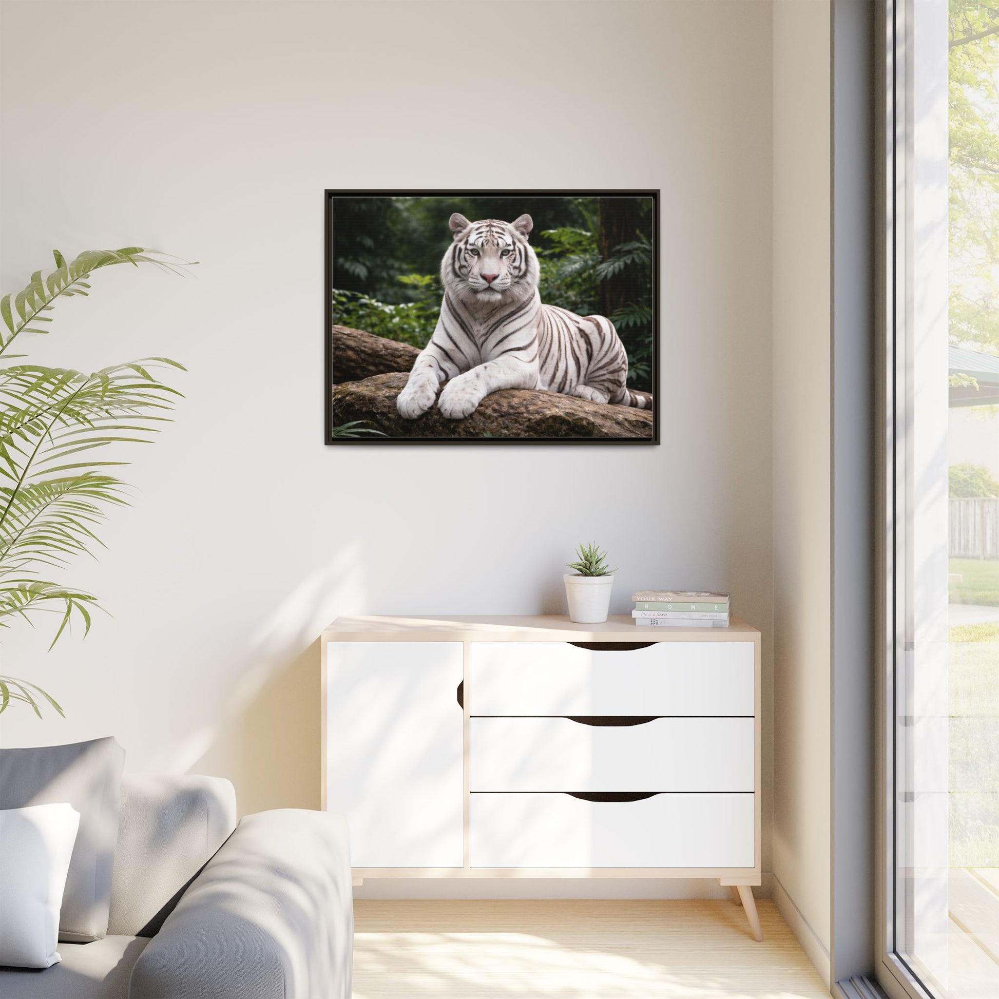 White tiger wall art 40x30 framed matte canvas portrait in black frame9